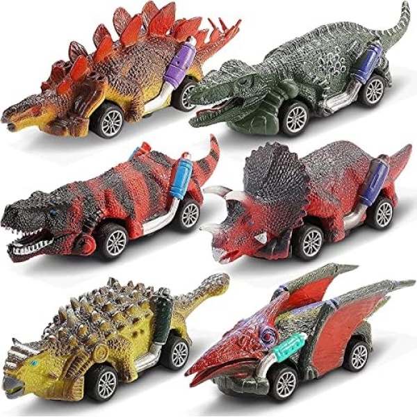 Dinosaur Toy Pull Back Cars, 6 Pack Dino Toys for 3 Year Old Boys and Toddlers, Boy Toys Age 3,4,5 and Up, Pull Back Toy Cars, Dinosaur Games with T-Rex