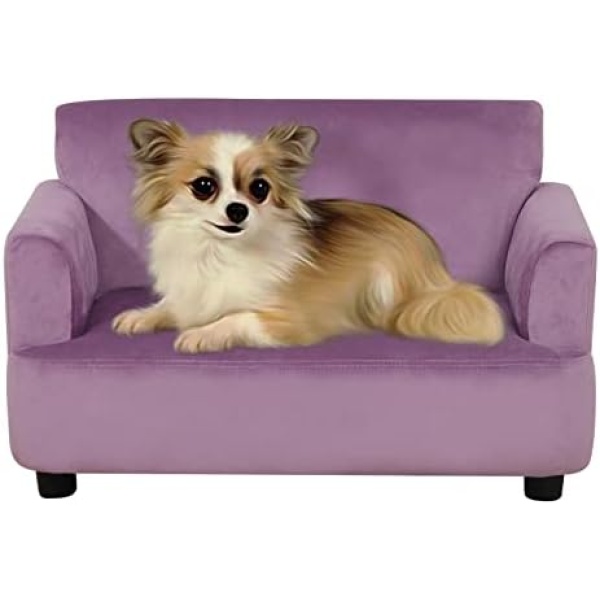 Dog Sofas and Chairs for Small Size Pet/Sturdy Wooden Frame Pet Sofa/Smooth Velvet Dog Sleeping Bed/Classical Design Upholstered Pet Bed/Durable Cat Sofa for Small Animal Rest Using (Purple)