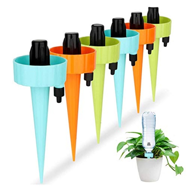 DxJ Adjustable Self Watering Spikes - New Upgrade Plant Spikes System Plant Watering Devices with Slow Release Control Valve Switch Self Irrigation Watering Drip Devices for Outdoor Indoor Flower or Vegetabl(6 Pack)