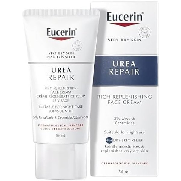 EUCERIN Urea Repair Replenishing Night Face Cream for Dry to Very Dry Skin | Face, 50mL | 5% Urea Cream | Ceramide Cream | Fragrance-free Cream| Non-Greasy Cream | Recommended Brand by Dermatologists