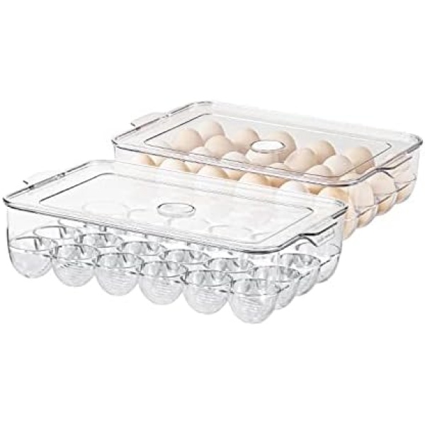 Egg Holder for Fridge, 2-Pack, 24 Egg Capacity Clear Plastic Egg Tray with Lid and Air Holes, Easy to Clean, Perfect for Egg Storage, Fridge Organization (Large Capacity up to 48 Eggs)