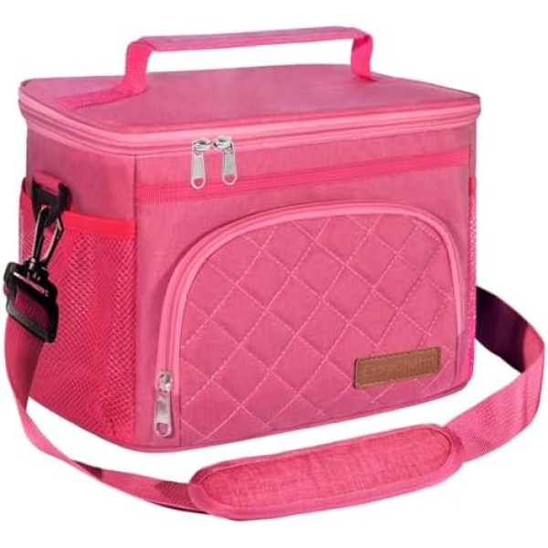 ExtraCharm Insulated Lunch Bag for Women/Men - Reusable Lunch Box for Office Picnic Hiking Beach - Leakproof Cooler Tote Bag Organizer with Adjustable Shoulder Strap for Adults-Pink