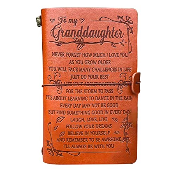 Finebaby Grandma to Granddaughter Leather Journal - Laugh - Love - Live 7.88"x4.7"Writing Notebook - Embossed Vintage Refillable Writing Journal for Christmas,Birthdays