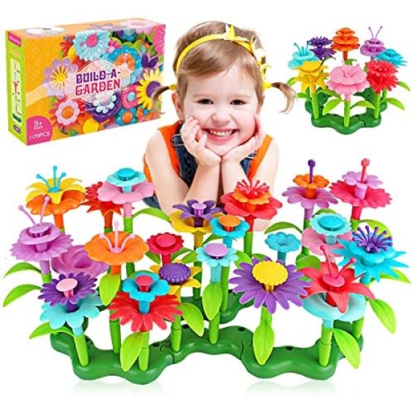 Flower Garden Building Toys, Gardening Building Set for Girls and Toddlers, Early Educational Learning Toy Birthday Gifts Creativity Play for 3-5 Year Old Kids