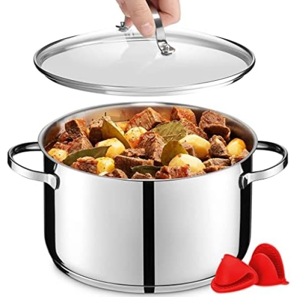 GOURMEX 6L Induction Casserole | Stainless Steel Pot with Glass Cookware Lid | Interior Measurement Markings | Compatible with All Heat Sources | Dishwasher Oven Safe (6L Pot)