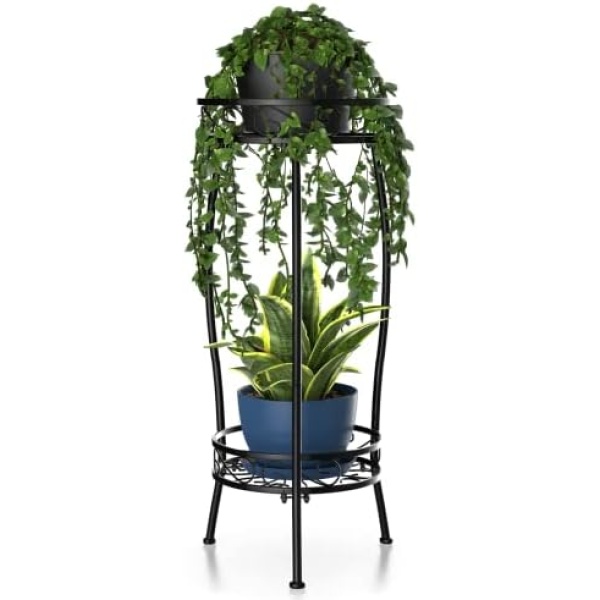 H HOMEXIN Plant Stand Indoor Outdoor, 2 Tier Metal Tall Planter Stand 26.5" Flower Stand Holder Heavy Duty Rustproof Plant Shelf Rack for Corner Garden Patio Lawn Balcony office