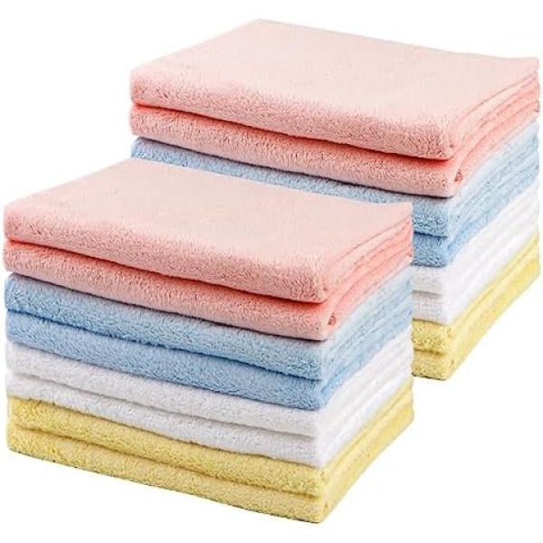 HOMEXCEL Baby Burp Cloths 16 Pack,Extra Absorbent Soft Coral Fleece Burping Cloths for Newborn Baby Girl Boy, 20 x 10 Inch Large Hand Washcloths Gentle on Baby Sensitive Skin