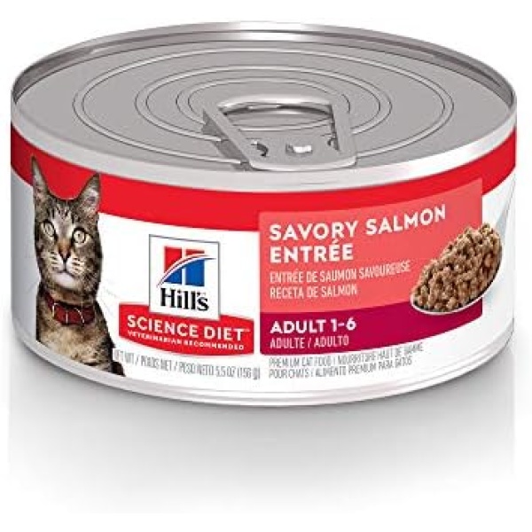 Hill's Science Diet Adult Canned Cat Food, Savory Salmon Entrée, 5.5 oz, 24 Pack wet cat food