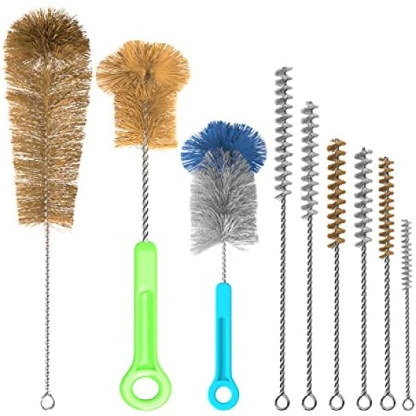 Houseables Bottle Brush, Pipe Cleaning Kit, Bong Brushes, Water Bubbler, Hose Tips Cleaner, 9 Pieces, Nylon, Natural & Synthetic Bristles, Small, Long, Scrubber for Tubes, Straws, Canning Jars