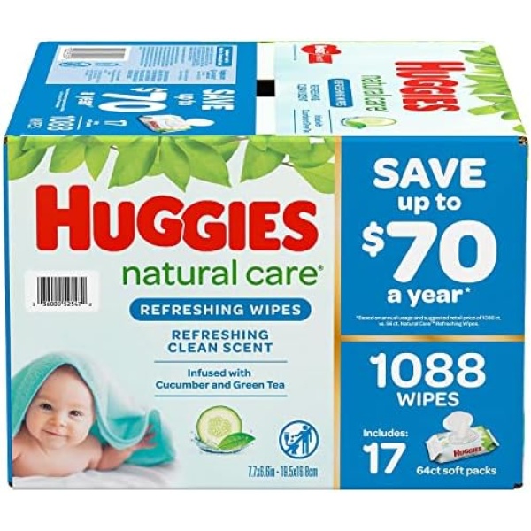 Huggies Natural Care Baby Wipe Refill, Refreshing Clean (1,088 Count)