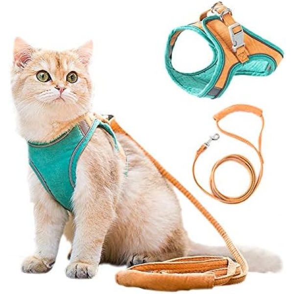 IDOLPET Cat Harness and Leash Set for Walking Escape Proof, Adjustable Kittens Vest with Reflective Strip for Cats Small Dogs Puppies, Soft and Comfortable Cat Outdoor Vest Jacket Green (M, Green)