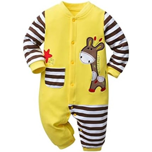 Infant Newborn Baby Boy Rompers Giraffe Pattern Button Jumpsuit Onesie Clothes Fall Winter Outfit