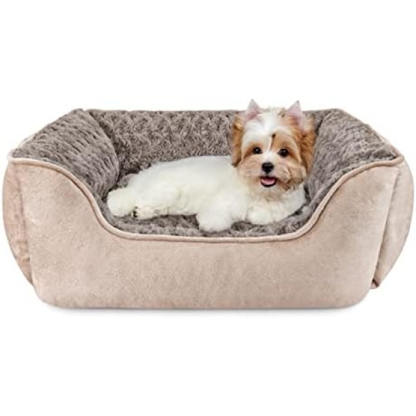 JOEJOY Rectangle Dog Bed for Large Medium Small Dogs Machine Washable Sleeping Dog Sofa Bed Non-Slip Bottom Breathable Soft Puppy Bed Durable Calming Pet Cuddler, Beige