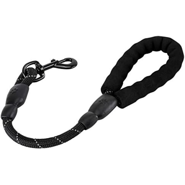 JuWow 18 Inch Strong Dog Leash with Comfortable Padded Handle and Highly Reflective Threads for Medium Large Heavy Duty Dog Leads, Easy Control with Short Dog Leash for Training Walking Running