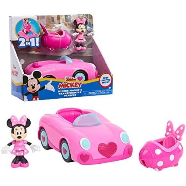 Just Play Disney Junior Mickey Mouse Funhouse Transforming Vehicle, Minnie Mouse, Pink Toy Car, Preschool