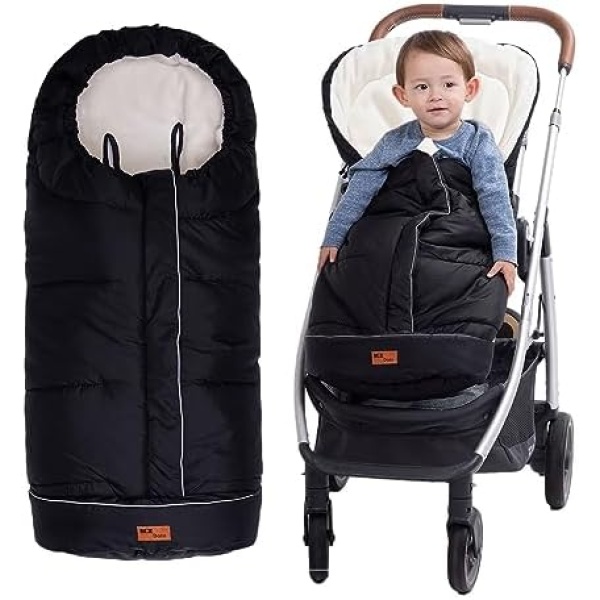 KZ Dotnz Winter Warm Stroller Footmuff, Waterproof Baby Stroller Bunting Bag, Cente and Botton Open for Easy in&Out, Universal Fit All Strollers, Pram, Black