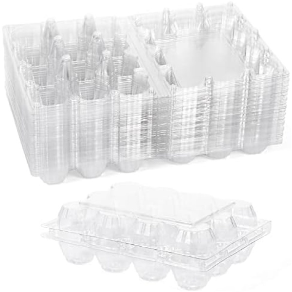 Katfort Egg Cartons 30 Pack, Plastic Egg Carton Reusable 12 Eggs Holder, Clear Chicken Eggs Storage Tray for Refrigerator Groceries Farmers Family, Suitable for Eggs Up to 55g