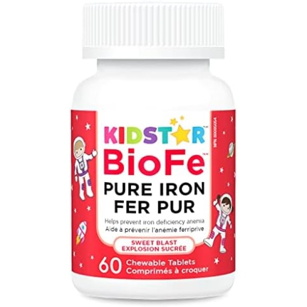 KidStar Nutrients BioFe Pure Iron Chewables, Sweet Blast, No Sugar, Sweetened with Xylitol, 60 Chewable Tablets