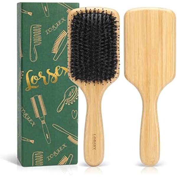 LORSEX Hair Brush, Boar & Nylon Bristle Hair Brushes for Women Men Kids, for Thin Fine Wet/Dry Hair Smoothing Massaging Detangling (wood)