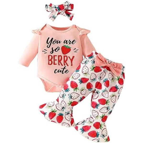 LUJENGEFA Infant Baby Girl Outfits Clothes Long Sleeve Ruffle Tops +Flare Floral Pants+Hedband 3pcs Set for 0-18 Months