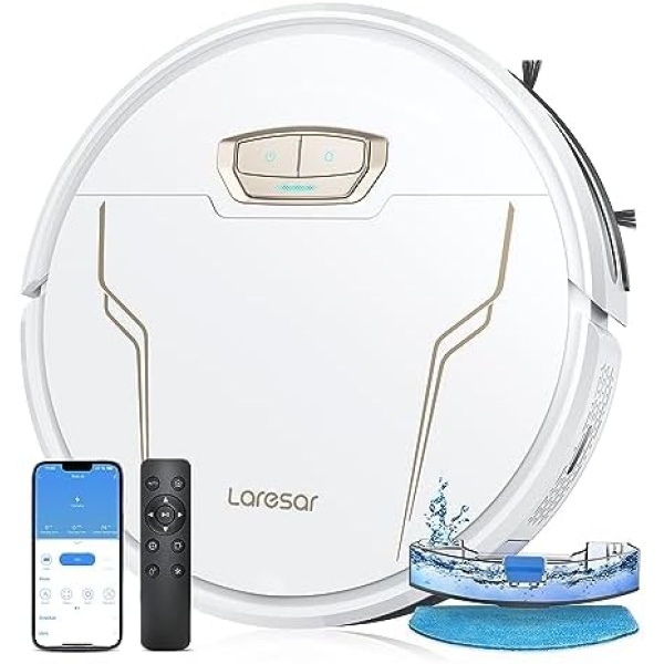 Laresar Robot Vacuums and Mop Combo,4000Pa, Mop with Smart Dynamic Navigation, Self-Charging, App/Remote/Voice Control, Super-Slim, Ideal for Pet Hair and Carpets, Robotic Vacuum Cleaner, Evol3s