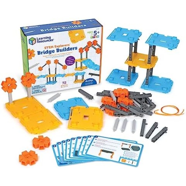 Learning Resources STEM Explorers Bridge Builders,72 Pieces,Ages 5+, STEM Toys, STEM Building Toys,STEM Kits,Kids stem Projects, Build it Yourself Toys