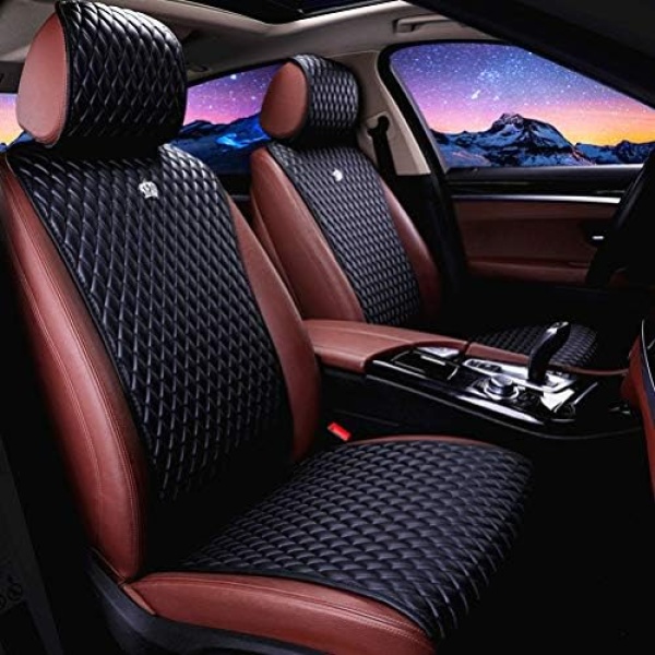 Leather Car Seat Cover Black Seat Covers Universal Auto Seat Pads 2/3 Covered 11PCS Fit Car/Auto/Truck/SUV (A-Black)