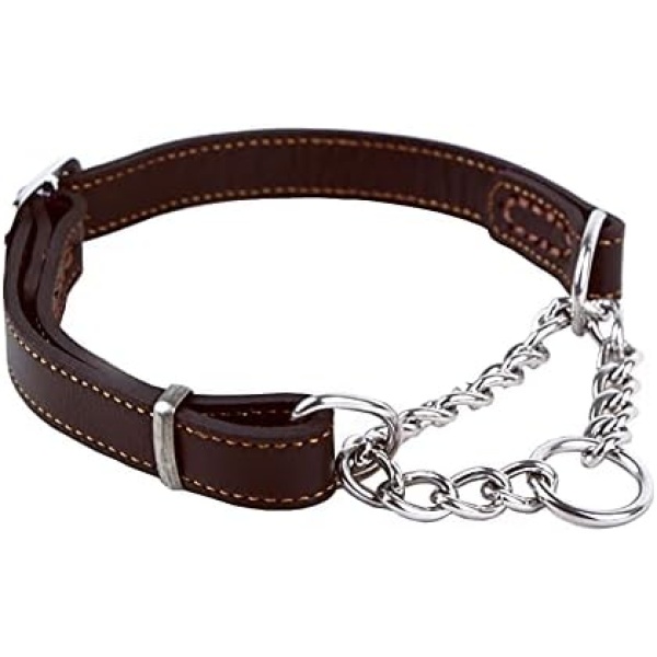 Love Dream Martingale Collars for Dogs, Leather Training Dog Collar, Stainless Steel Chain Anti-Escape No Pull Dog Collar for Medium Large Dogs (S(11.8"-16.9"), Brown)