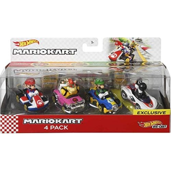 Mario Kart Characters and Karts as Hot Wheels Die-Cast Toy Cars 4-Pack