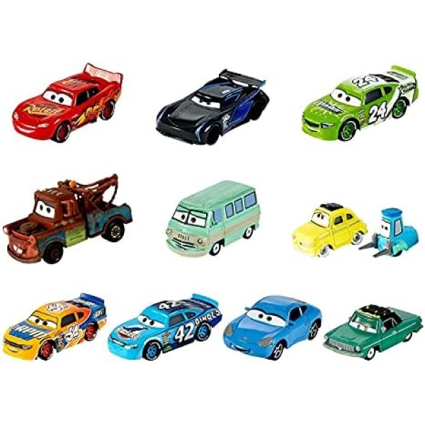 Mattel Disney Pixar Cars Set of 10 Die-Cast Mini Racers Vehicles, Collectible Set of 1:55 Scale Toy Cars Inspired by Movies