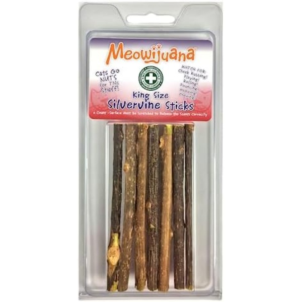 Meowijuana | King Size Silverine Sticks | All Natural Matatabi Chew Sticks | High Potency Cat Treat | Cat Dental Health | Catnip Alternative | Feline and Cat Lover Approved