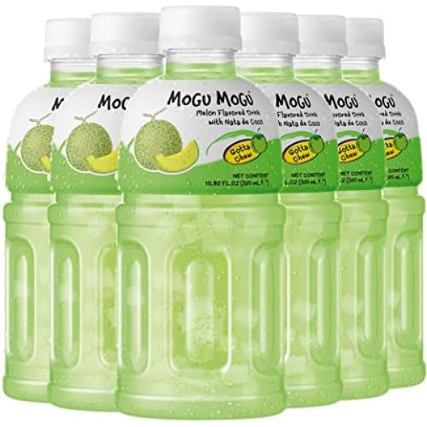 Mogu Mogu melon drink (6 Bottles) Drinks for kids with nata de coco (coconut jelly) Fun chewable juice boxes for kids. Juice bottles made for adults and kids ready to drink juices