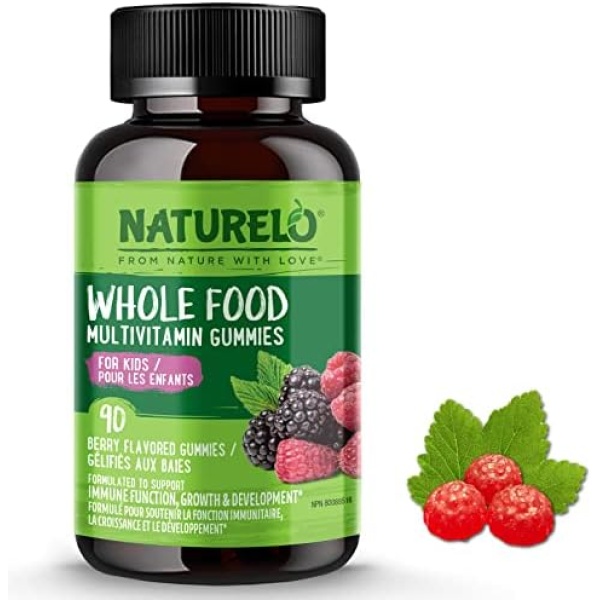 NATURELO Whole Food Vitamin Gummies for Kids - Chewable Gummy Multivitamin for Children - Non-GMO - with Natural Vitamins and Minerals - 90 Vegan Gummies