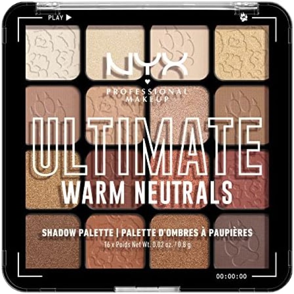 NYX PROFESSIONAL MAKEUP, Ultimate Shadow Palette, 16-shade Eyeshadow Palette, Vegan Formula - Warm Neutrals