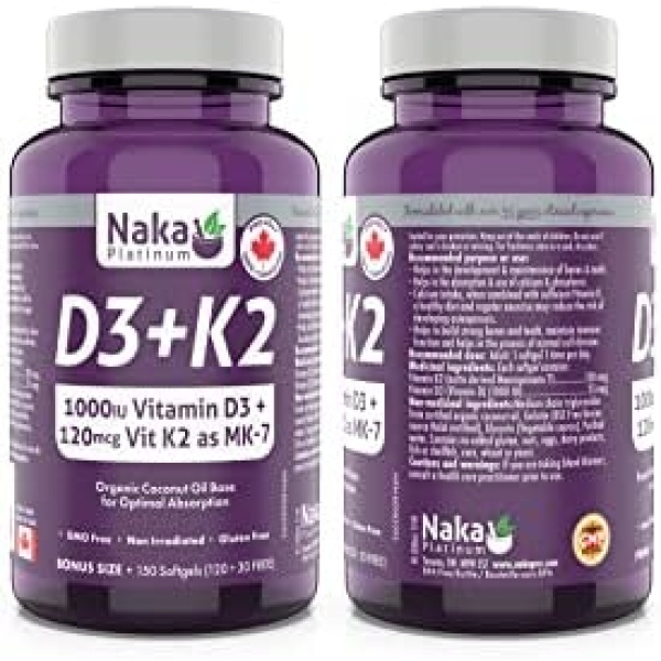 Naka Platinum Vitamin D (1000 IU) + Vitamin K2 (120 mcg) (150 Count (Pack of 1))