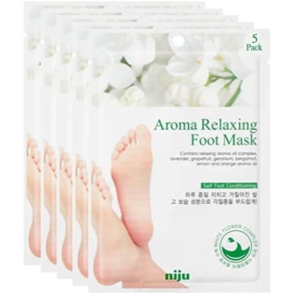 Niju Aroma Relaxing Foot Masks | 5 Pairs of 10 Socks to Moisturize, Soothe & Hydrate Dry Skin | Korean Beauty Care