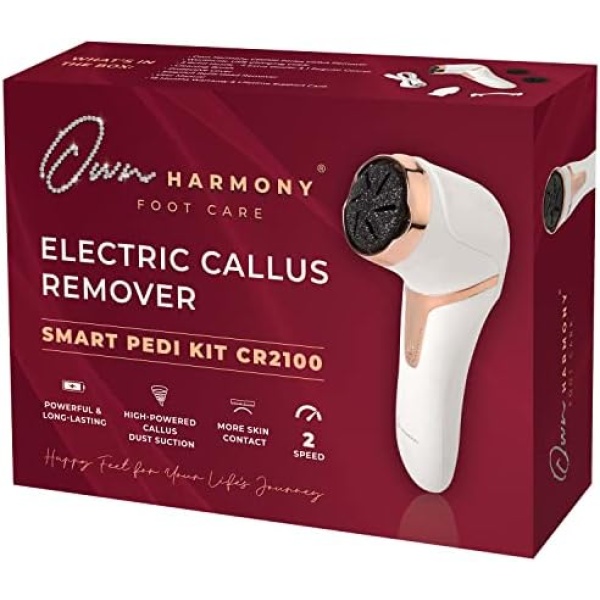 Own Harmony Electric Callus Remover with Vacuum - Foot Care for Women - Professional Pedicure Tools for Powerful Pedi Care Vac - 3 Rollers Electric Feet File CR2100 - Best for Hard Dry, Cracked Heels