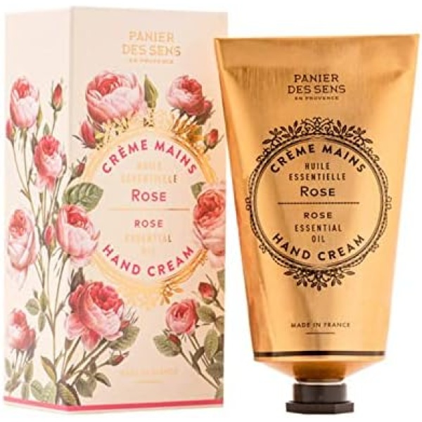 Panier des Sens - Hand Cream for Dry Cracked Hands and Skin - Rose Essential Oil Hand Lotion, Moisturizer, Mask - With Shea Butter and Olive Oil - Made in France 97% Natural Ingredients - 2.6floz/75ml