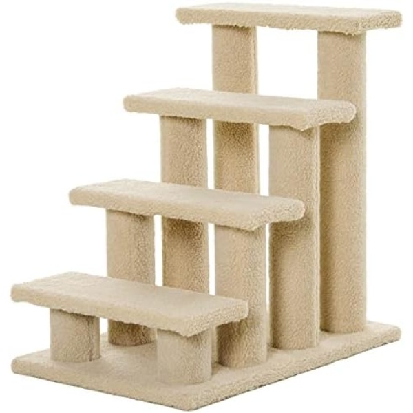 PawHut 4 Tier Pet Stairs Dog Cat Step Scratch Post Furniture, Light Brown