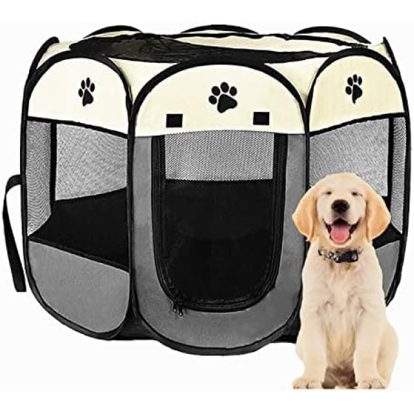 Pet Dog Playpen, Pet Playpen 36″×36″×23″ Portable Foldable Puppy Dog Cat Travel Tent, Anti-Bite Dog Playpen for Indoor and Outdoor Use, Gray