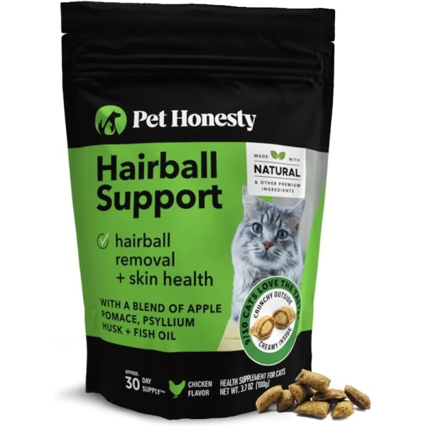 Pet Honesty Cat Hairball Support Chews, Hairball Remedy, Supports Skin, Coat and Digestion, May Help Eliminate Furballs, Cat Vitamin Supplement, Chicken (30-Day Supply)