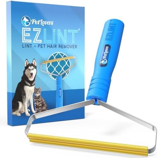 PetLovers EzLint Pet Hair Remover - Reusable Dog and Cat Fur Removal Tool, Portable Carpet Scraper & Rake for Couches, Furniture, Rugs, Mats, and Clothes