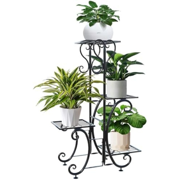 Plant Stand for Indoor Outdoor Plants Multiple - 4 Tier Metal Plant Shelf Rack for Corner - Tiered Flower Pot Stands Holder - Iron Potted Planter Shelves Organizer for Patio Balcony Garden - Black