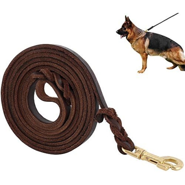 Premier Braided Leather Dog Leash 6/8/10 ft for Strong Medium Large Dogs, Leather Heavy Duty Training Leash (6FT)