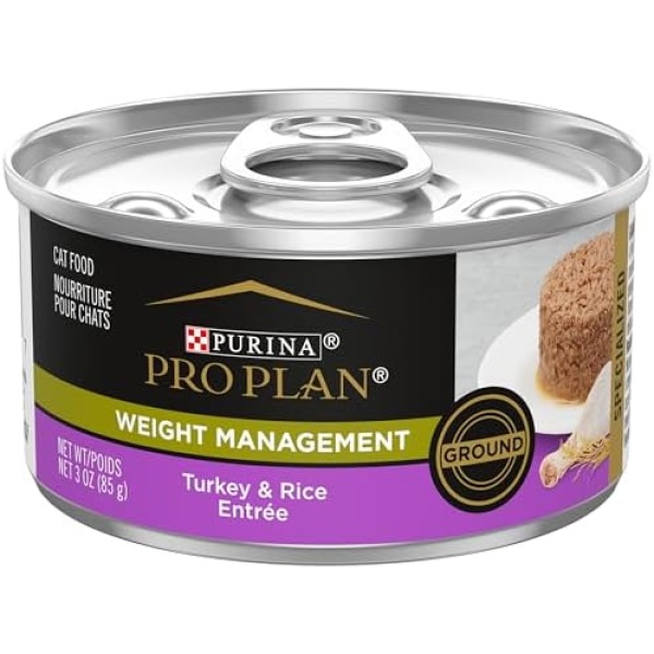 Purina Pro Plan Wet Cat Food, Focus, Adult Weight Management Turkey and Rice Entre, 3-Ounce Can, Pack of 24