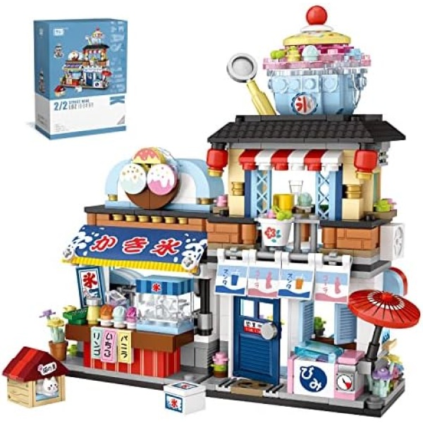 QIUXQIU Japanese Street View Seafood Store Toys, MOC Construction Creative Japan Architecture Model Set, 1231 PCS Simulation Mini Building Blocks Toy for Boys Girls (Seafood Shop)