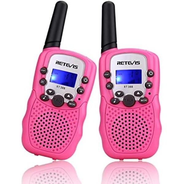 Retevis RT388 Walkie Talkies for Kids, Walkie Talkie Toddler Toys for 6-12 Year Old Girls Boys, Long Range 22 CH Flashlight, Birthday Gifts,Outdoor Garden Camping Family Trip(Pink 2 Pack)