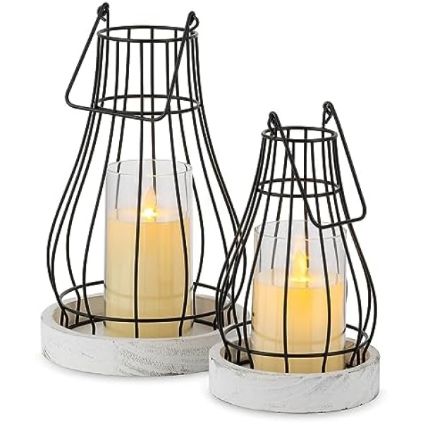 Romadedi Lantern Farmhouse Home Decor - Rustic Candle Holders Decorative Lanterns for Candle Living Room Kitchen Dining Coffee Table Fireplace Mantle Outdoor, Distressed White