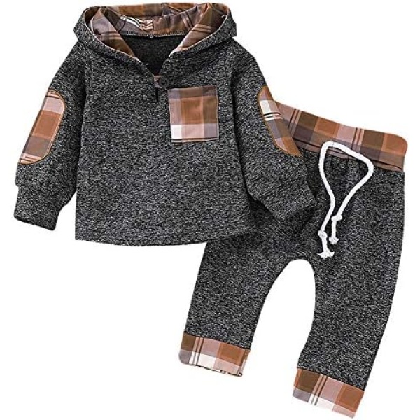 SANMIO Infant Toddler Baby Boys Girls Clothes Hoodie Outfit Classic Plaid Sweatshirt +Pants Clothes Set Kids