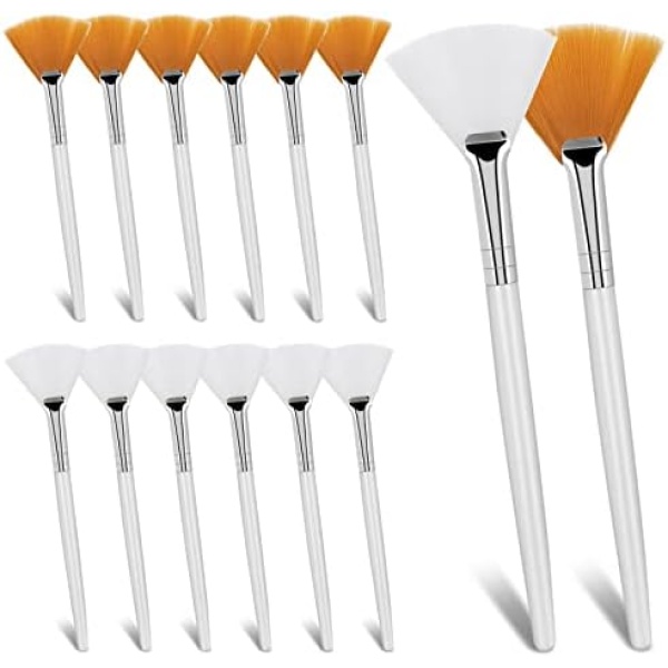 Sibba 14 Pcs Facial brushes Fan Brushes Acid Applicator Brush Makeup Brush with Clear Plastic Handle Cosmetic Applying tools for Mud Face Cream